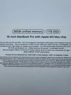 New Laptop Apple MacBook Pro 2024 M3 Max 36GB Apple M3 Max SSD 1T