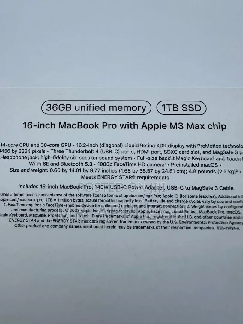New Laptop Apple MacBook Pro 2024 M3 Max 36GB Apple M3 Max SSD 1T