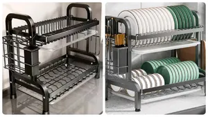 2-Tier Dish Storage Rack With Utensils Holder