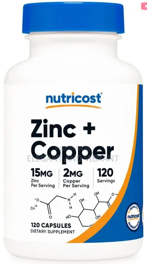 Zinc + Copper Capsules (120 Count) - 15mg Zinc + 2mg Copper Per Servin