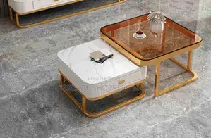 Square Smoked Glass Grey Two-Drawer Nesting Coffee Table
