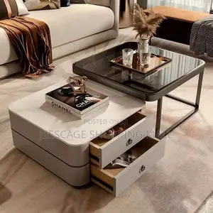 Square Smoked Glass Grey Two-Drawer Nesting Coffee Table