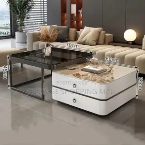 Square Smoked Glass Grey Two-Drawer Nesting Coffee Table