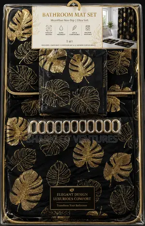 Golden Black Bathroom Mat Set