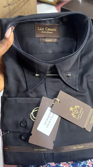 Luxury Black Men Lior Cesar’S Pin Collar Shirt M-3xl