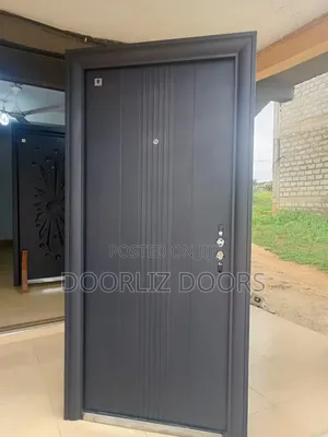Single Gray Smooth Security Door With Accessories