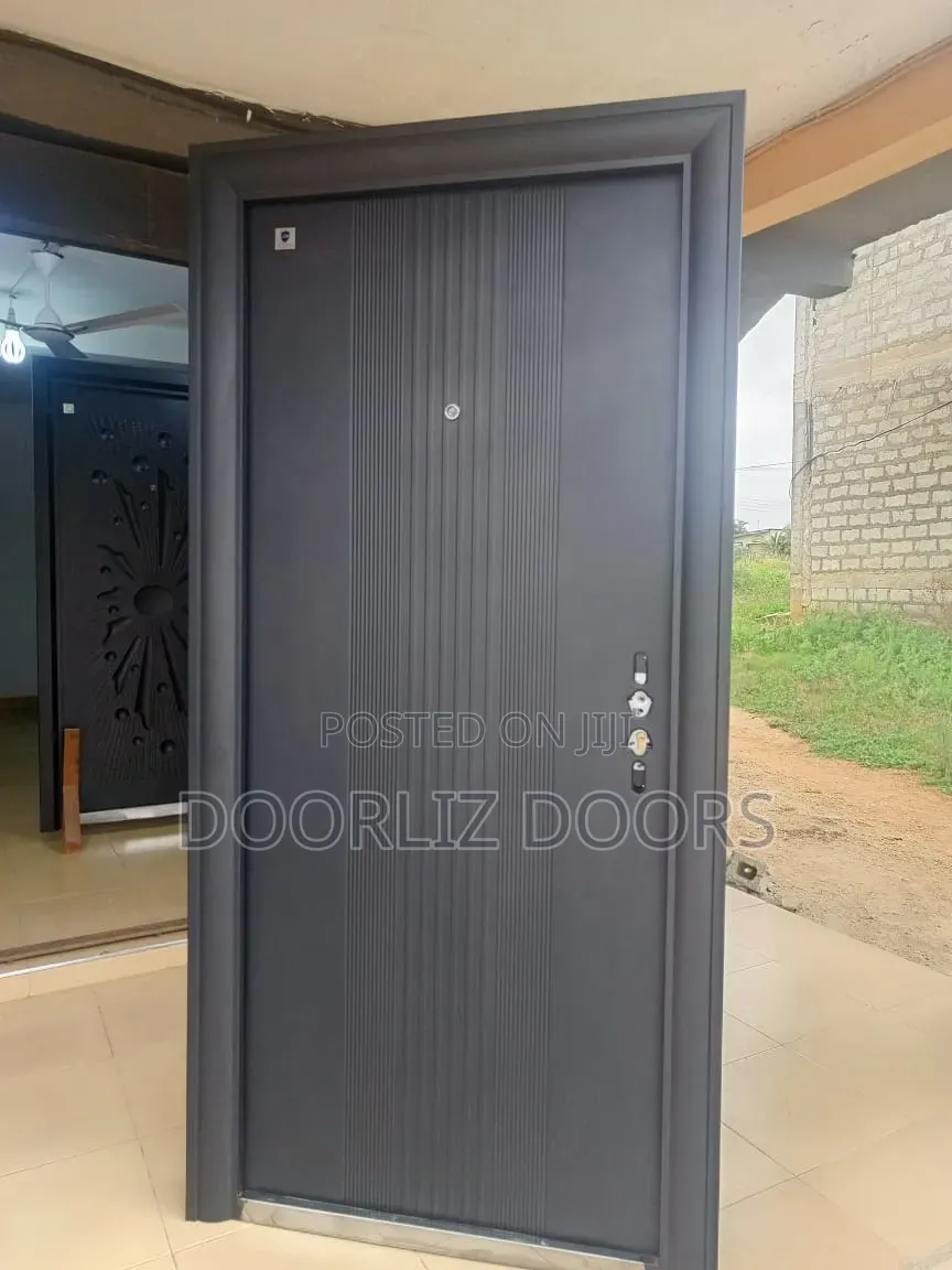 Single Gray Smooth Security Door With Accessories