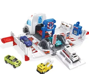 Toy Ambulance Play Set, 7 Vehicles,Gas Station,Cabinet,Fences,Stickers