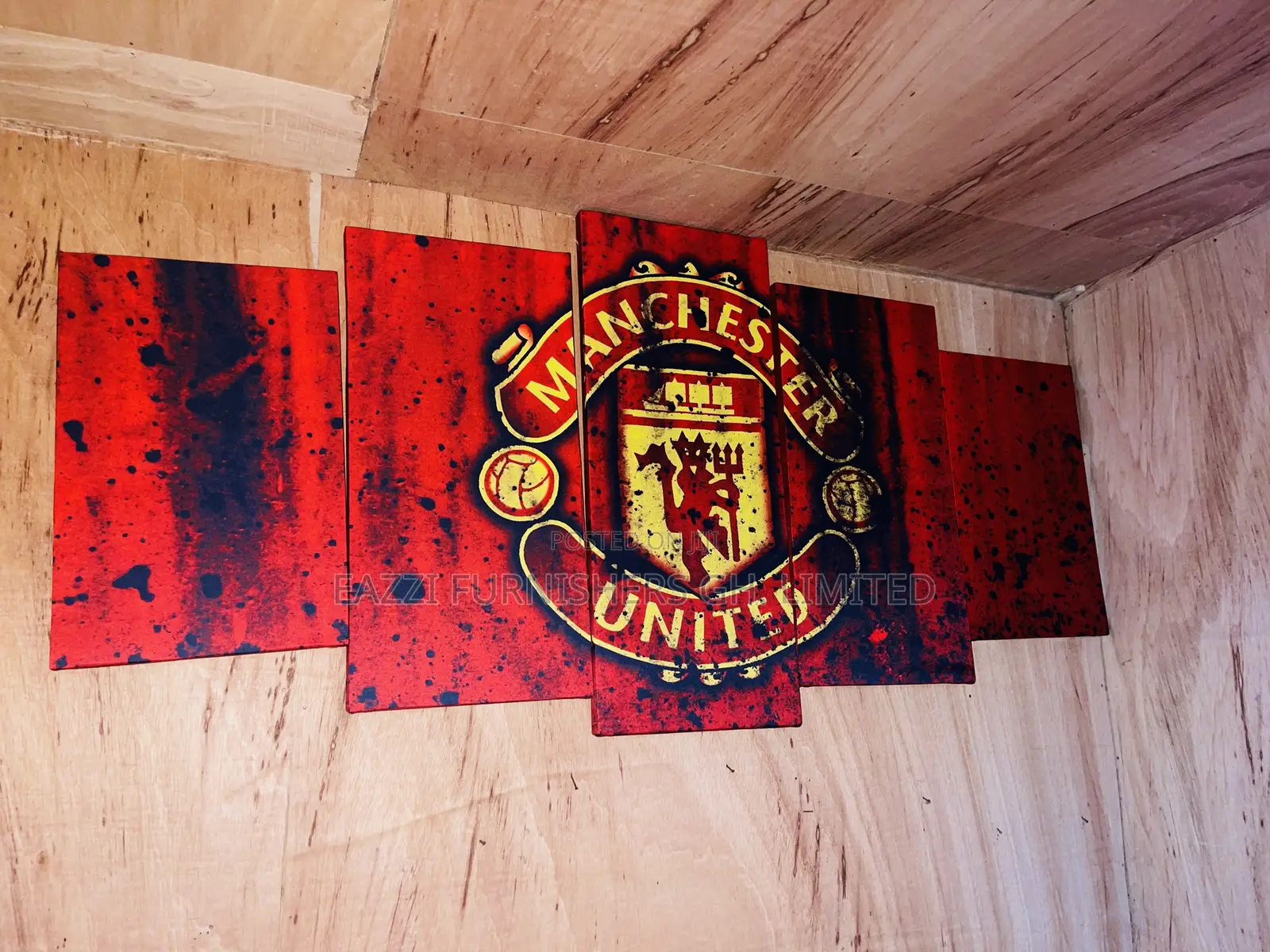 Real Cloth Manchester United Football 5 Panels Wall Arts Canvas Frame