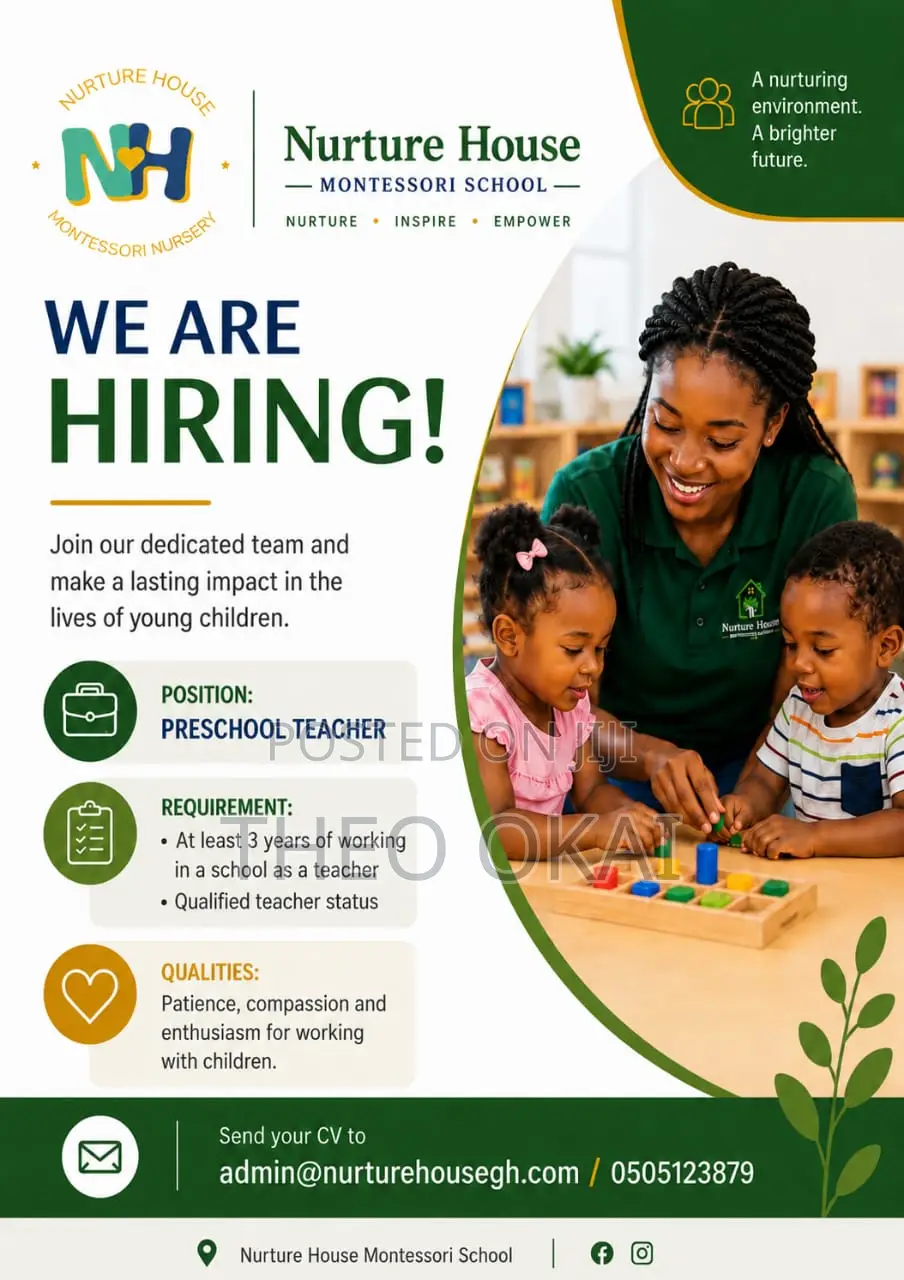 Preschool Teachers Needed for a Montessori School