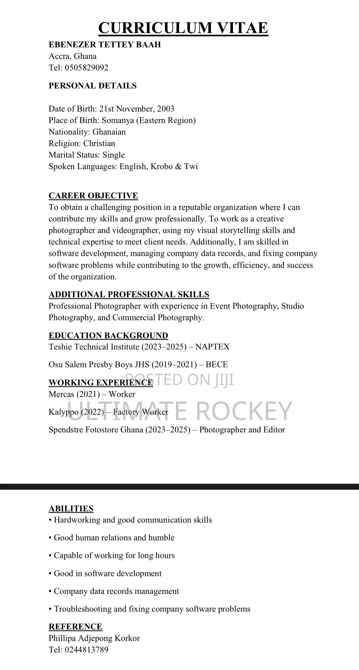 Receptionist / Bar Attendant