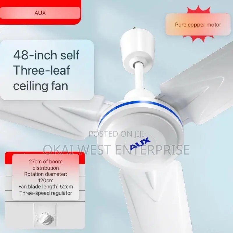 Aux 48-Inch Super Silent Ceiling Fan – Large Airflow Iron Blade Fan