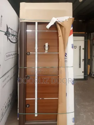 Elegant Single Brown Triple Lock Security Door