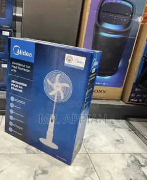 Well Design Midea 18” Rechargeable Standing Fan(White).