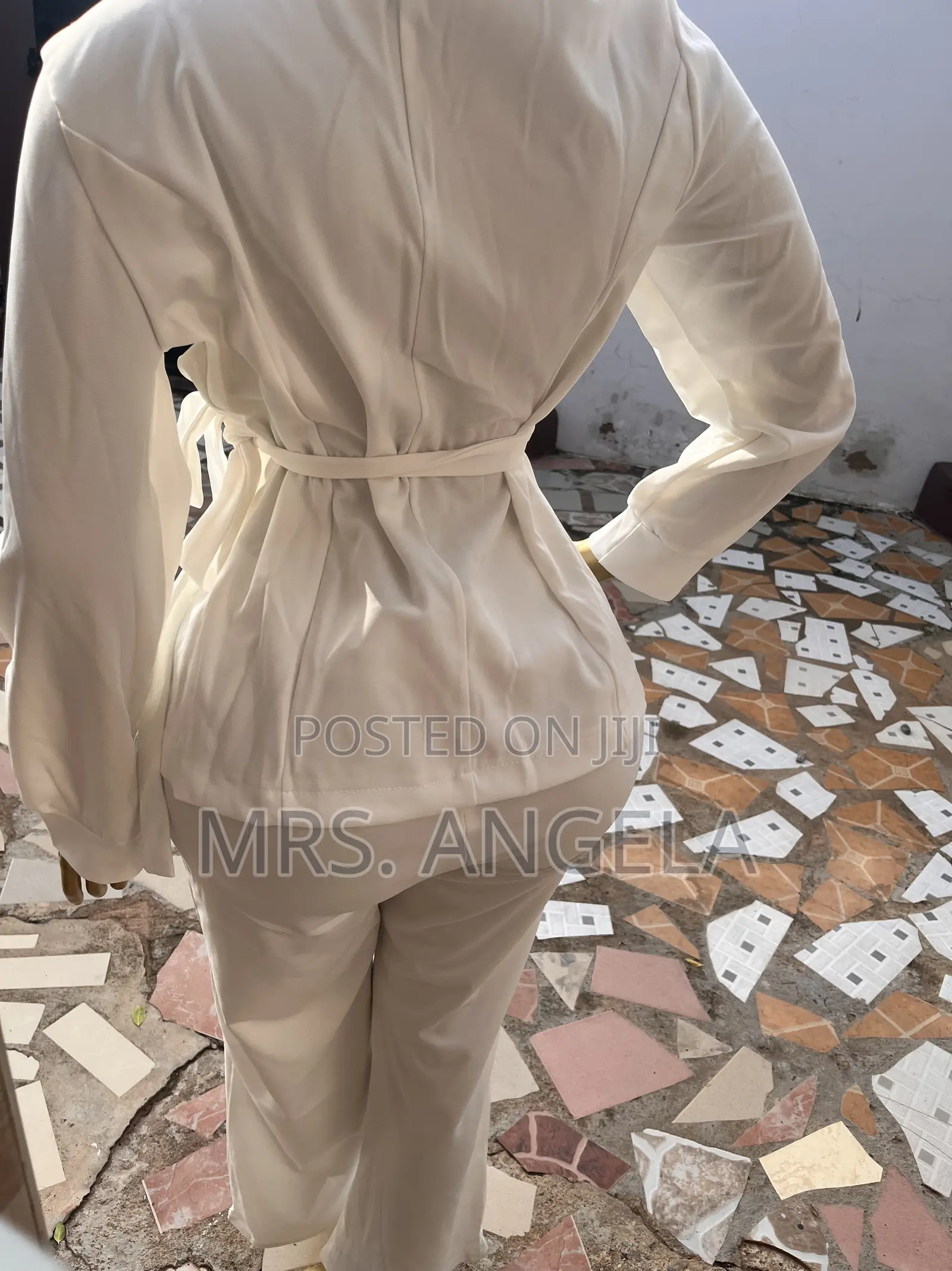 White 2-piece Wrap Blazer And Flared Pants Suit Set For Women.