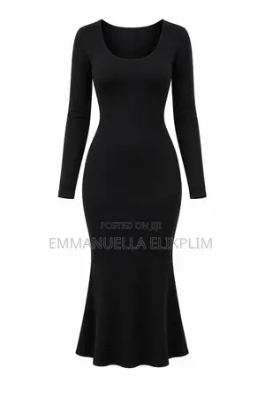 Black Long Sleeve Midi Dress