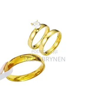 3pcs His and Hers Couple Wedding Engagement Rings Set - Gold