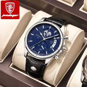 Poedagar 989 Casual Waterproof Luminous Leather Chronograph Men Watch