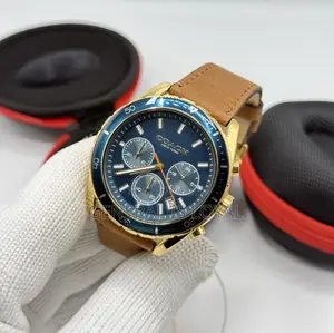 Coach Preston Chronograph Gold-Tone Navy Blue Dial Brown Leather Strap