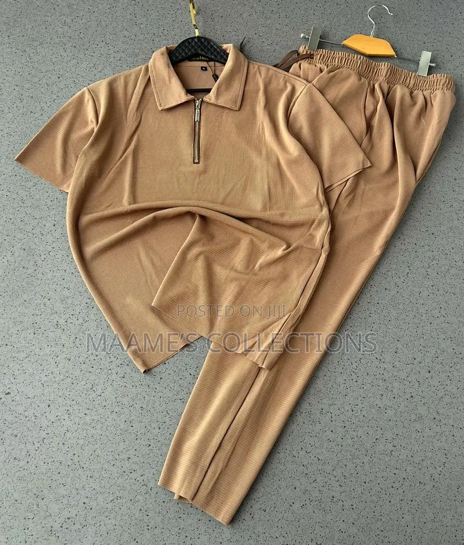 Men’S Quality Zipper Polo Top and Down Set
