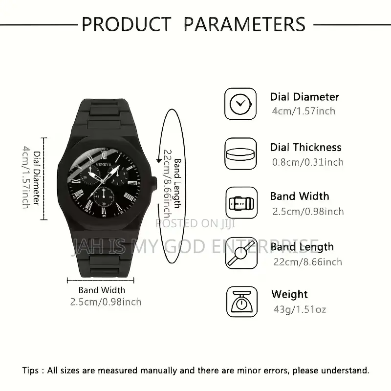 Geneva Luxury Men's Quartz Watch - Black
