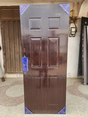 Dark Brown Wooden Steel Door With Accessories