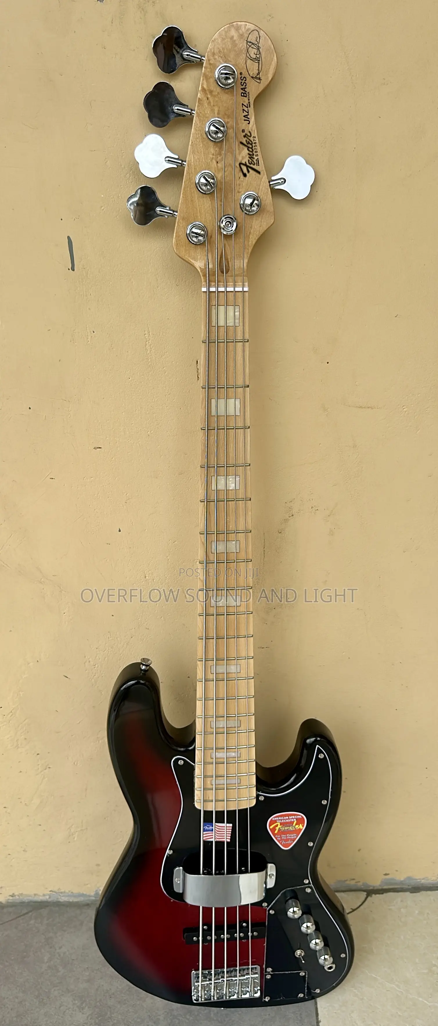 Fender Active 5-String Jazz Bass Guitar (Red—Black ).