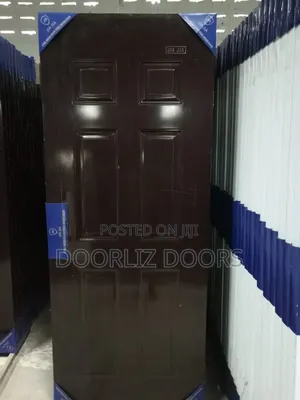 Dark Brown Wooden Steel Security Door With Accessories