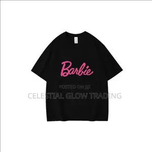 L Barbie Print Short‐Sleeve T‐Shirt – Casual Crew Neck Top