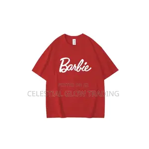 L Barbie Print Short‐Sleeve T‐Shirt – Casual Crew Neck Top