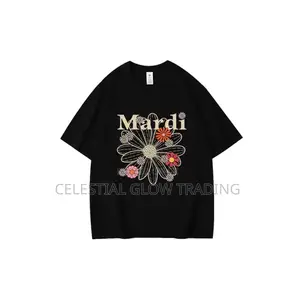 Black Mardi Floral Print T‐Shirt – Casual Crew Neck Tee