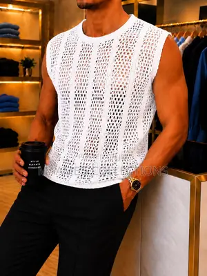 Men's Open-Stitch Hole-Knit Sweater Vest