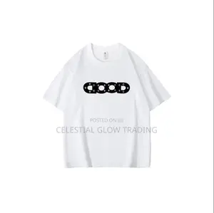 White “Good” Pattern Print T‐Shirt – Casual Crew Neck Tee