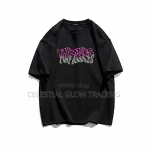 Black "The Vibes" Retro Letter Print T‐Shirt – Casual Crew Neck Tee