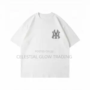 White Ny Logo Rhinestone‐Style Print T‐Shirt – Casual Crew Neck Tee