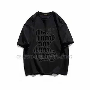 Black Bear Rhinestone‐Style Print T‐Shirt – Oversized Casual Tee