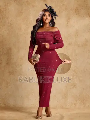 Burgundy Glitter Off-Shoulder Dress