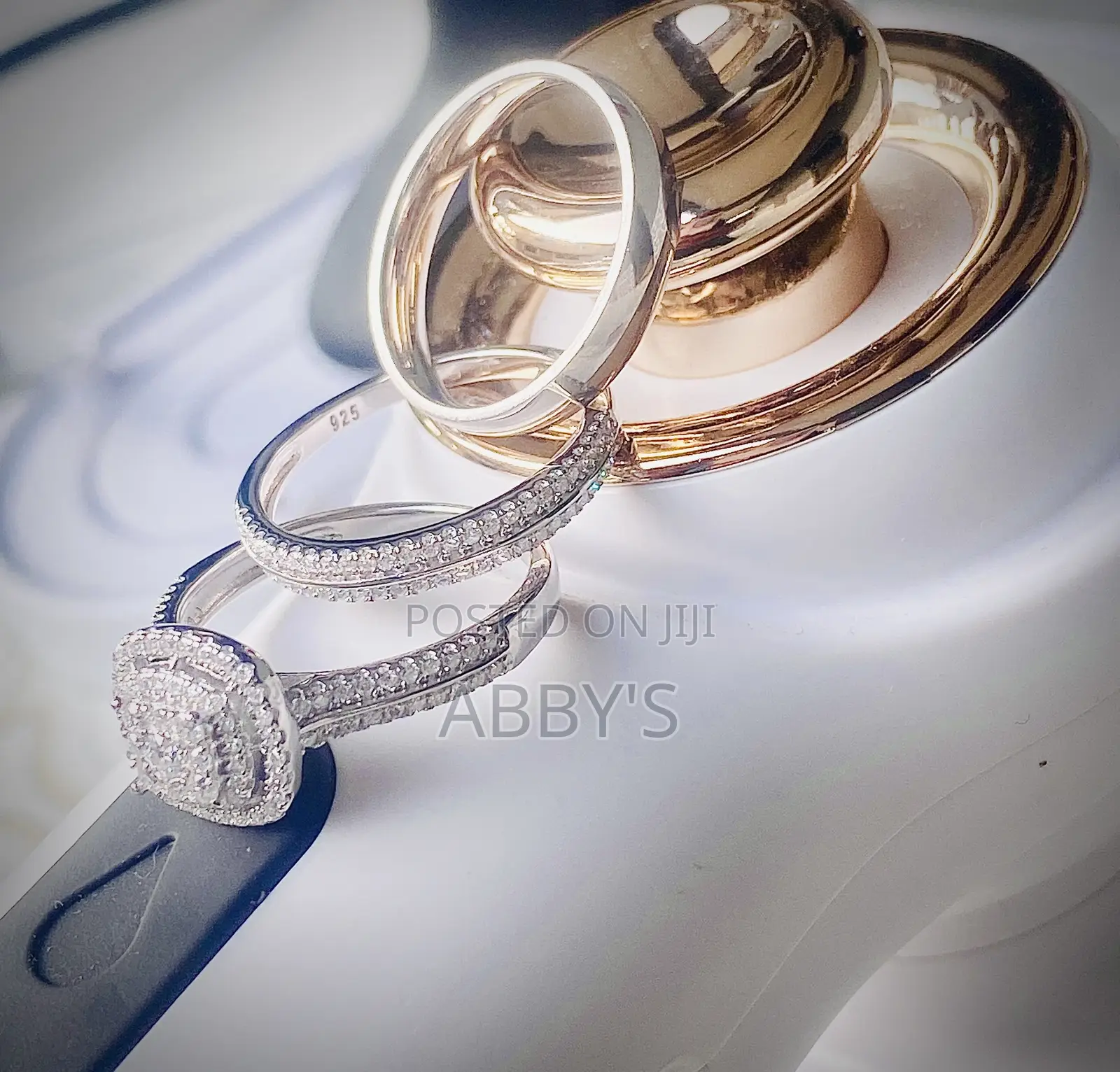 Pure 925 Sterling Silver Moissanite 3pcs Wedding Ring