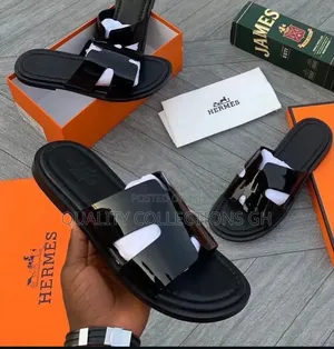 Black Patent Leather Hermes Slippers