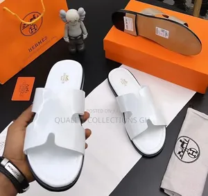 White Patent Hermes Slippers