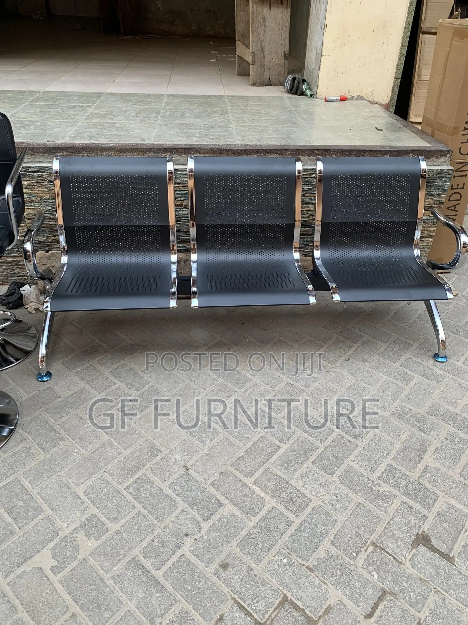 Durable Stylish 3-Seater Blue Reception Bench