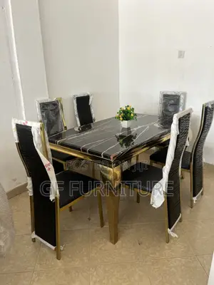 Six Chairs Marble Dining Table and Chairs Set