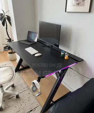 Modern Carbon Fibre Argb Gaming Computer Desk/Table With Remote