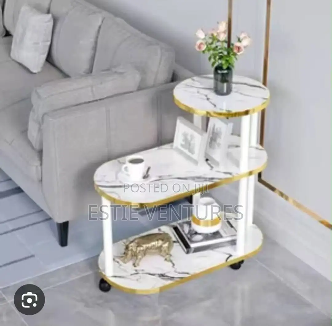 Marble Side Table Features a Three-Tier