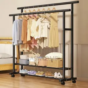 Black Metal Clothes Rack With Shelves