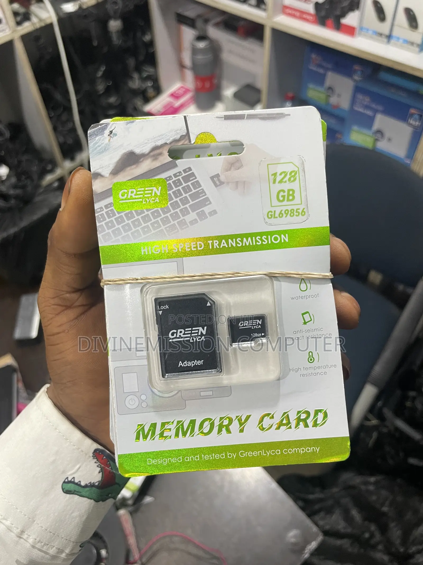 Green Lyca 128 Gb Memory Card, High Speed Transmission.