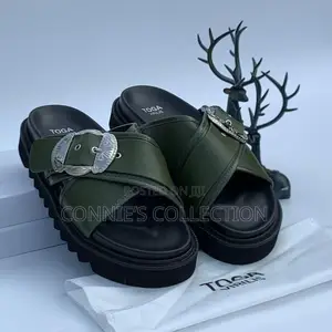 Toga Virilis Olive Green and Brown Leather Sandals