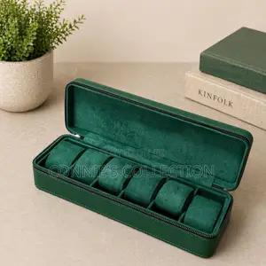6 Slots Zipped Leather Watchcase Black,Green and Red