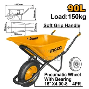 Ingco Heavy-Duty 150kg Wheelbarrow With Pneumatic Wheel -Hhwb64018g