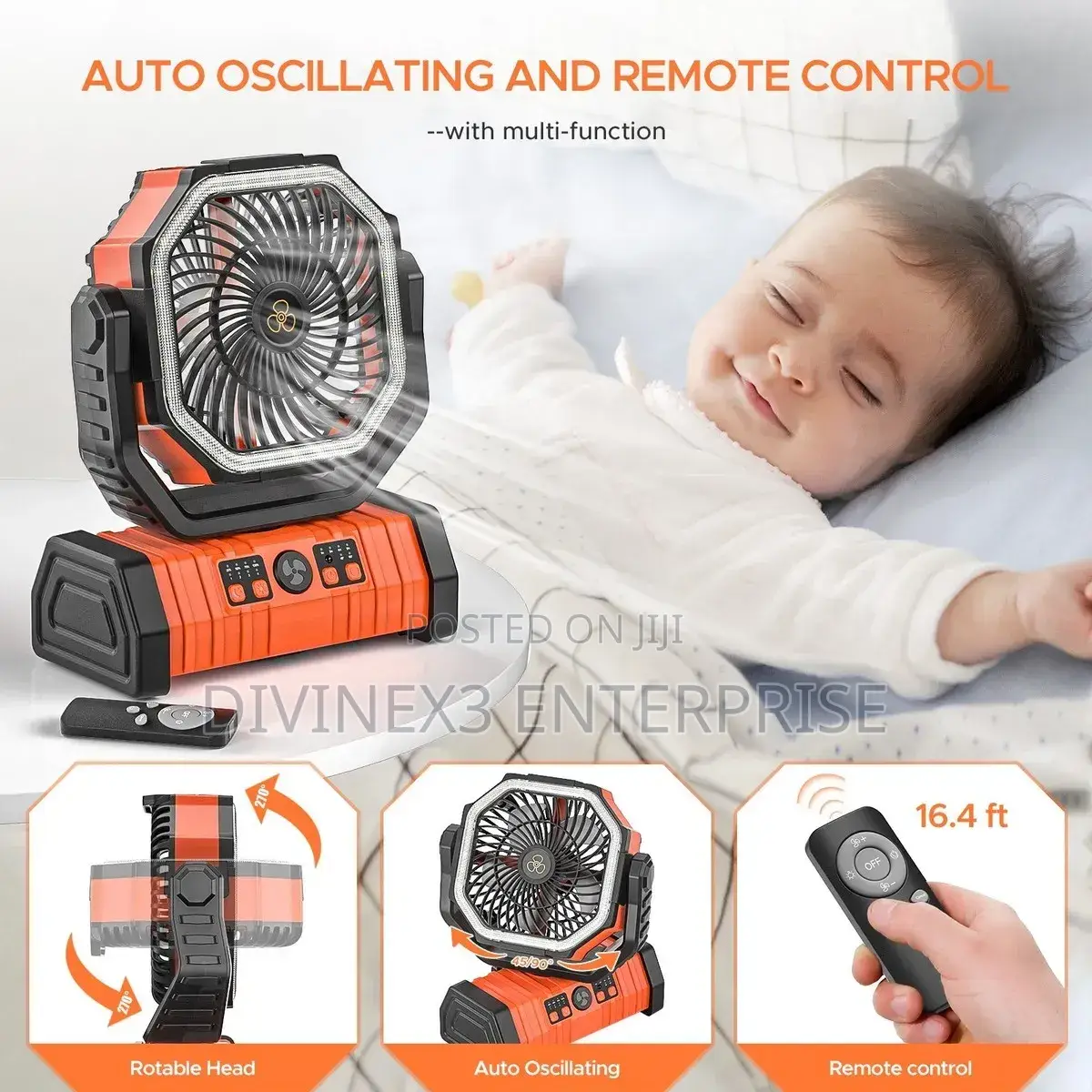 20000mah Rechargeable Camping Fan With Light and Remote Control